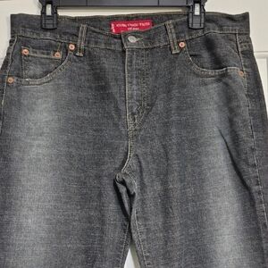 Levis 505 Nouveau Straight Stretch Low Rise Black Distressed Womens 12